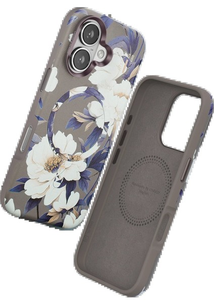 iPhone 16 Flower Series Magsafe Kapak - GRI-(5796)