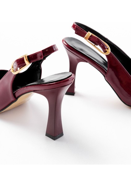 719 Bordo Rugan Sivri Burunlu Toka Detaylı Topuklu Kadın Ayakkabı indirimleri