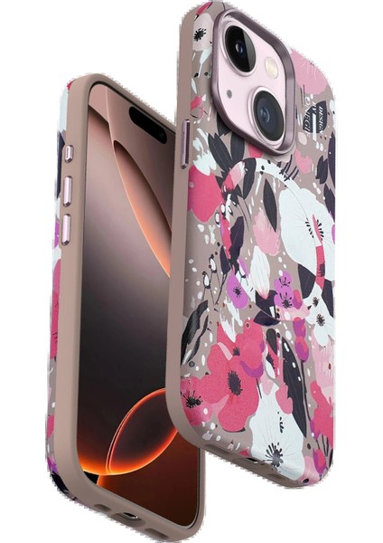 iPhone 15 Flower Series Magsafe Kapak - PEMBE-(5796)