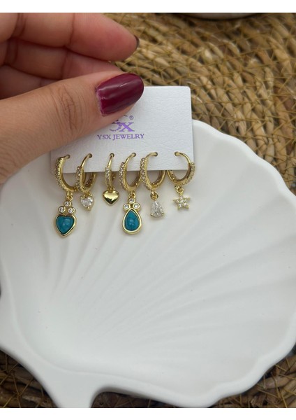 6 Adet Zirkon Taşlı Lüks Çelik Küpe modelleri