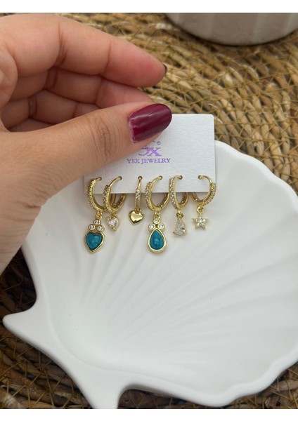 6 Adet Zirkon Taşlı Lüks Çelik Küpe fırsatları