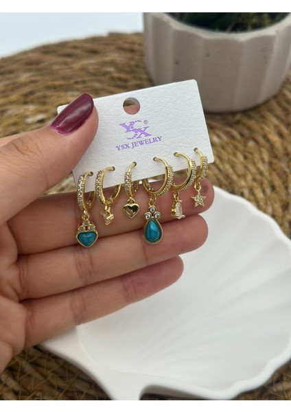 6 Adet Zirkon Taşlı Lüks Çelik Küpe indirimleri