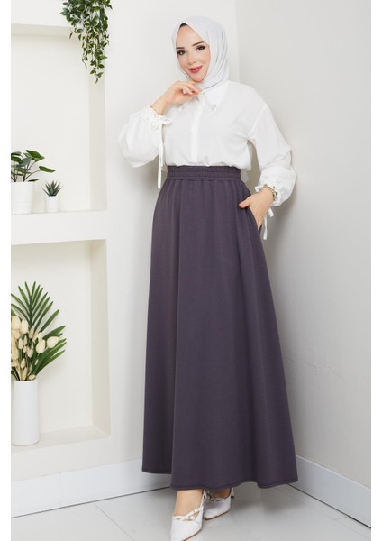 Gri Oyssho Kumaş Kadın Etek Beli Lastikli 38 40 42 44 46 48 Bedenlere Uyumludur.