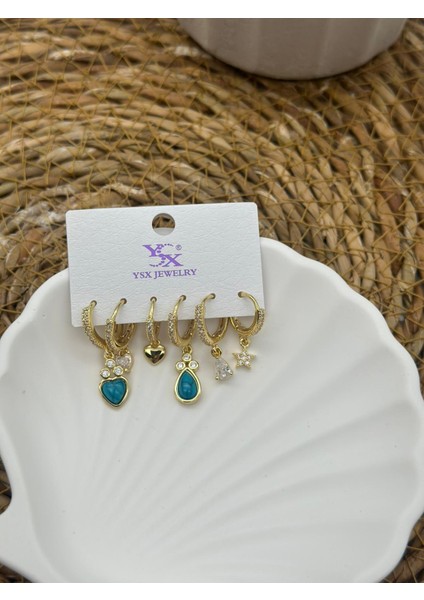 6 Adet Zirkon Taşlı Lüks Çelik Küpe