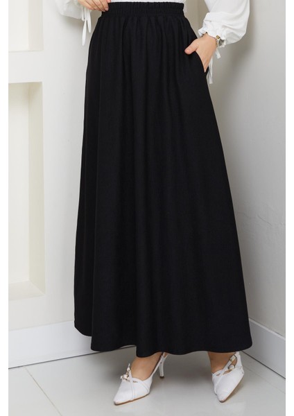 Siyah Ince Fitilli Kadife Kadın Etek Beli Lastikli 38 40 42 44 46 48 Bedenlere Uyumludur. fiyatları