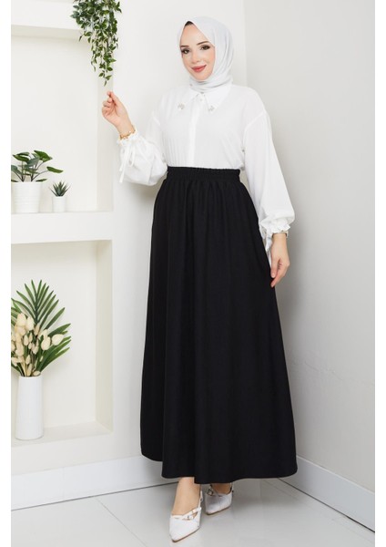 Siyah Ince Fitilli Kadife Kadın Etek Beli Lastikli 38 40 42 44 46 48 Bedenlere Uyumludur. modelleri
