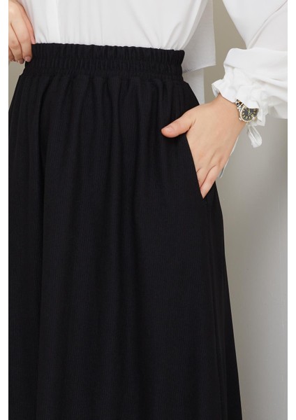 Siyah Ince Fitilli Kadife Kadın Etek Beli Lastikli 38 40 42 44 46 48 Bedenlere Uyumludur. fırsatları