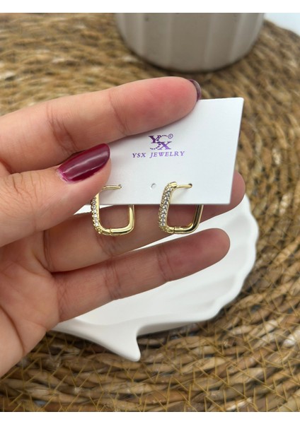 Kare Taşlı 316L Çelik Küpe