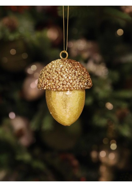 Yılbaşı Ağaç Süsü Meşe Palamudu Asılabilir Lüks Dekoratif Süs Altın 10 cm