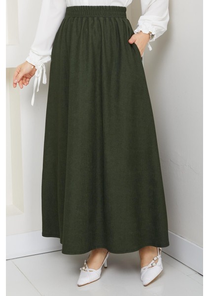 Yeşil Renk Ince Fitilli Kadife Kadın Etek Beli Lastikli 38 40 42 44 46 48 Bedenlere Uyumludur. fiyatları