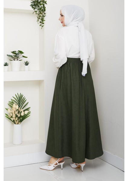 Yeşil Renk Ince Fitilli Kadife Kadın Etek Beli Lastikli 38 40 42 44 46 48 Bedenlere Uyumludur. indirimleri