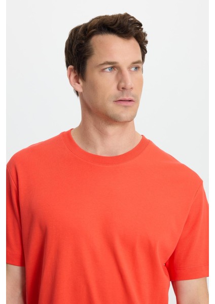 Unisex Relax Fit Rahat Kesim %100 Pamuk Yumuşak Dokulu Hafif Kalın Nar Bisiklet Yaka Tişört