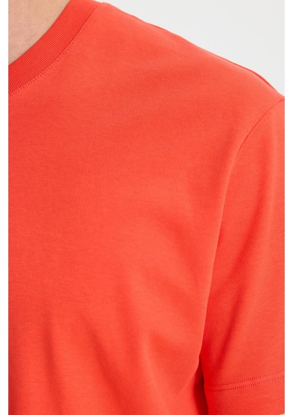 Unisex Relax Fit Rahat Kesim %100 Pamuk Yumuşak Dokulu Hafif Kalın Nar Bisiklet Yaka Tişört