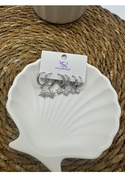 Kuzey Yıldızı Çelik 6lı Set Küpe modelleri