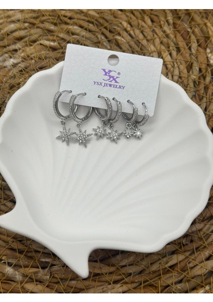 Kuzey Yıldızı Çelik 6lı Set Küpe indirimleri