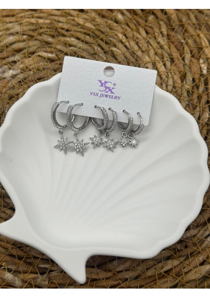 Kuzey Yıldızı Çelik 6lı Set Küpe