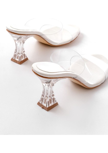 S-618 Beyaz Rugan Çift Bantlı Topuklu Kadın Terlik indirimleri