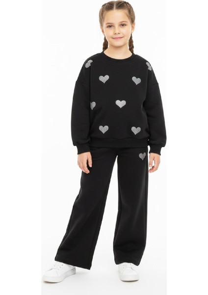 Kız Çocuk Taş Kalp Baskılı-2 Iplik-Alt-Üst Takım-5-12 Yaş 12437