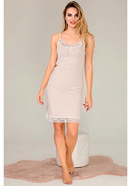 Lady Dantel Detaylı Ekru Gecelik