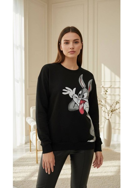 Kadın Siyah Baskılı Sweatshirt fiyatları
