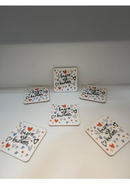 Dekoratif Bardak Altlığı 6'lı Bazen Aşk Kazanır