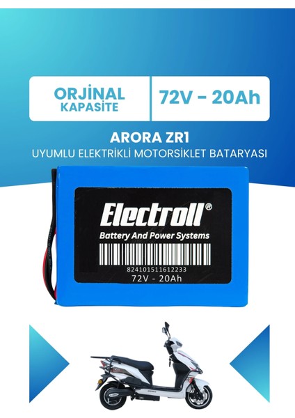 Arora Zr1 Uyumlu Batarya Lifepo4 72V 20AH Elektrikli Motorsiklet Bataryası