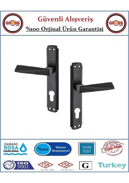 Başak Yale Çelik Kapı Kolu - Mat Siyah - 1 Takım Ön ve Arka