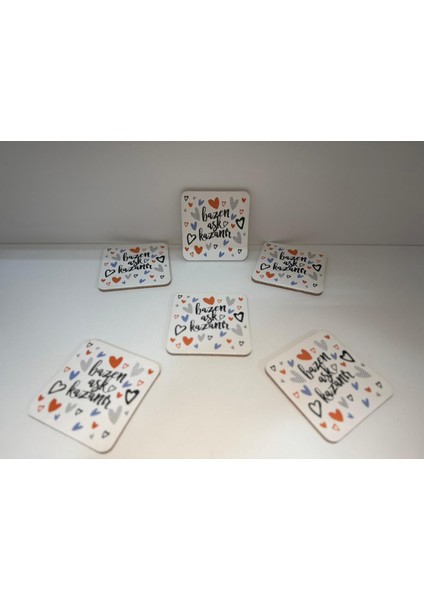 Dekoratif Bardak Altlığı 6'lı Bazen Aşk Kazanır modelleri