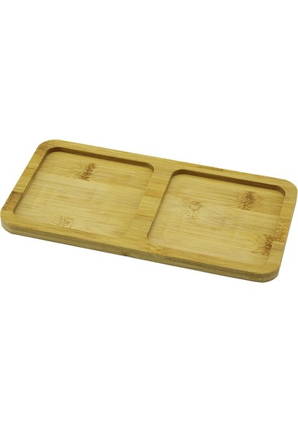 2 Bölmeli Dikdörtgen Ahşap Bambu Yağdanlık Altlık Mini Tepsi 20X10X0.8CM (5361)
