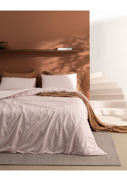 Alida Tek Kişilik %100 Pamuk Ranforce Baskılı Nevresim Takımı - Pudra