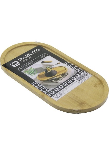 Oval Ahşap Bambu Yağdanık Altlık - Sunum Tepsi 12X24X0.8CM (5361)
