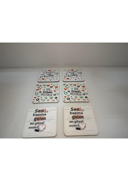Dekoratif Bardak Altlığı 6'lı Aşk Temalı