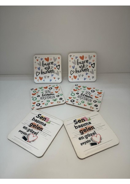 Dekoratif Bardak Altlığı 6'lı Aşk Temalı modelleri