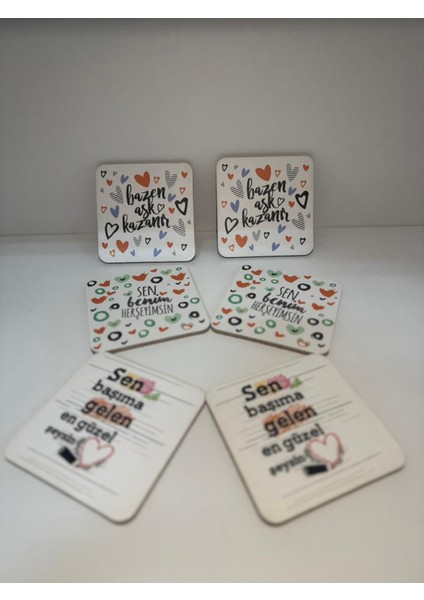 Dekoratif Bardak Altlığı 6'lı Aşk Temalı fırsatları