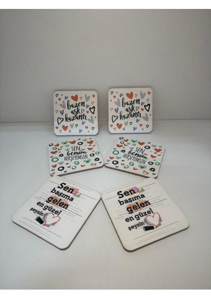 Dekoratif Bardak Altlığı 6'lı Aşk Temalı indirimleri