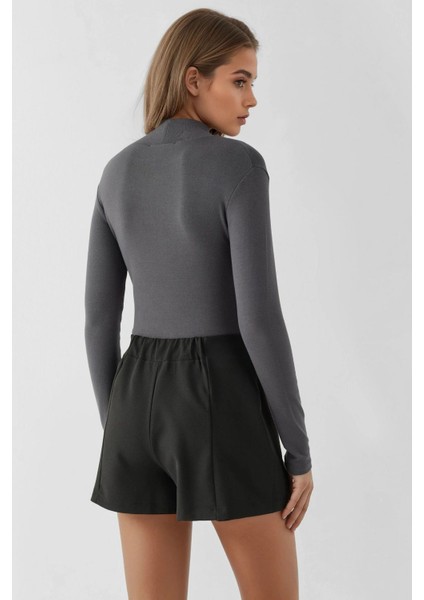 Kadın Çift Yırtmaçlı Yüksek Bel Mini Şort Etek Siyah