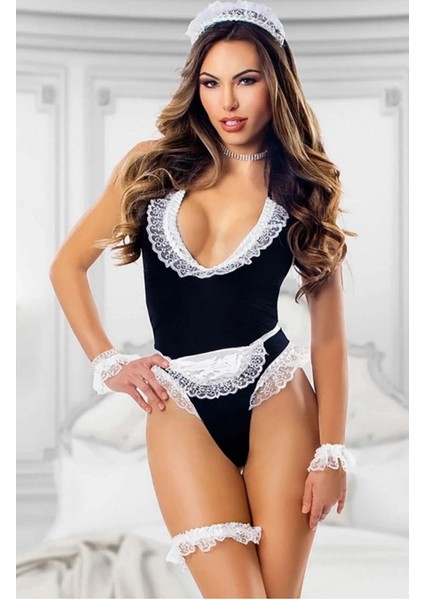 Dodes Fantezi Dantelli Hizmetçi Kostümü Seksi Gecelik Iç Giyim TG275439