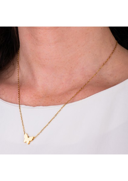 Kelebek Figürlü Altın Renk Çelik Kadın Kolye – Romantik ve ZarifTasarım Kolyesi fiyatları