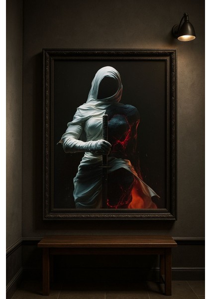 Beyaz Savaşçı – Karanlık Enerji Konsept Duvar Tablosu (Çerçeveli)