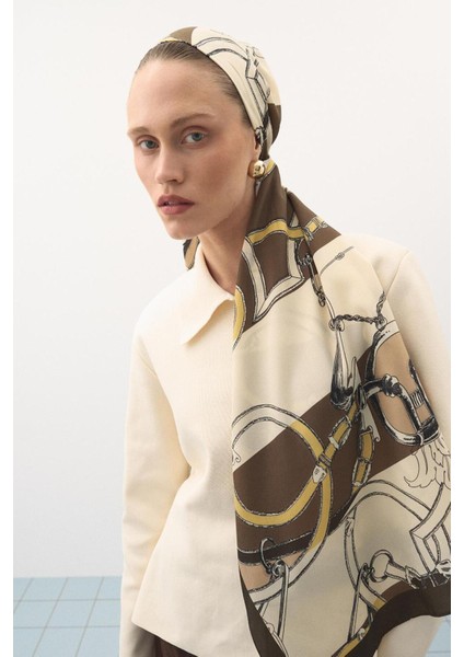 Desenli Modal Şal Hamhara Haki