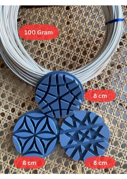 Rattan Core Doğal Bambu Çubuk 2 mm 100 gr ve 3 Adet 8 cm Küçük Boy, Rattan Örme Kalıbı 2 Si Birlikte