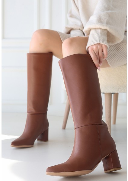 Roksa Taba Cilt Topuklu Çizme - Lisinya