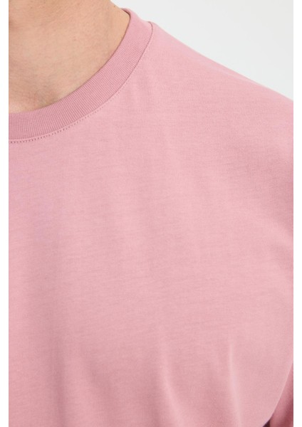 Erkek Boxy Fit Bol Kesim %100 Pamuk Bisiklet Yaka Lila Tişört