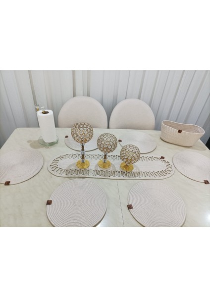 6 Adet Krem Jüt Supla Ekmeklik ve Runner / Amerikan Servis Lux Sunum Tabak Altlığı