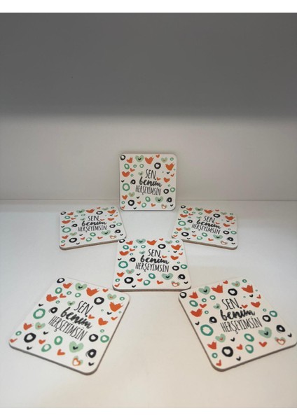 Dekoratif Bardak Altlığı 6'lı Her Şeyim