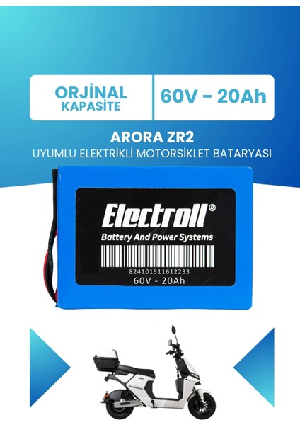 Arora Zr2 Uyumlu Batarya Lifepo4 60V 20AH Elektrikli Motorsiklet Bataryası