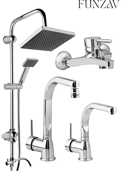 Lahza Krom Silver Set Mutfak Evye Banyo Lavabo Bataryası Duş Robotu Modern Şık Tasarım Set