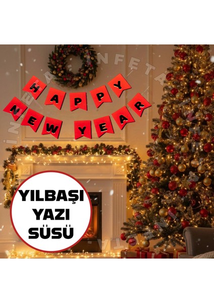 Yılbaşı Happy New Year Siyah Yazı Süsü
