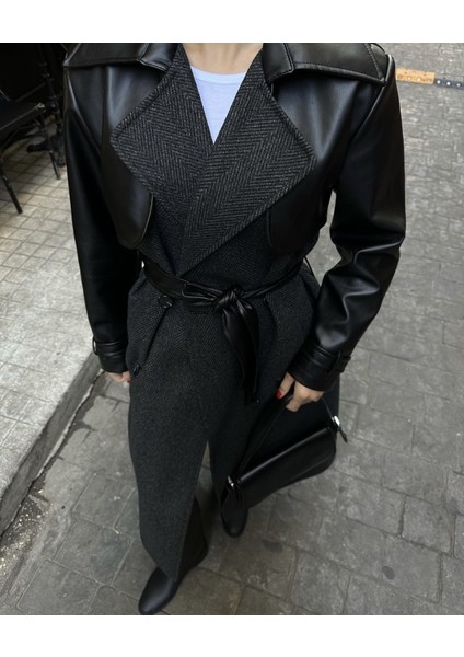 Siyah Balıksırtı Deri Kol Kuşaklı Kaban modelleri