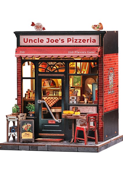 Uncle Joe's Pizzeria - Kitap Köşesi Seti - Yetişkin ve Gençler Için Kendin Yap Minyatür Ev Seti, Booknook Küçük Pizza Dükkanı - Kitaplık Dekoru 3D Ahşap - Aile ve Arkadaşlar Için Hediyeler (CWGC210)